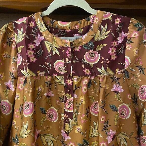 NEW with Tags LOFT Womens XS Floral Print Henley Blouse Tailored Silky Shirt - Picture 4 of 8